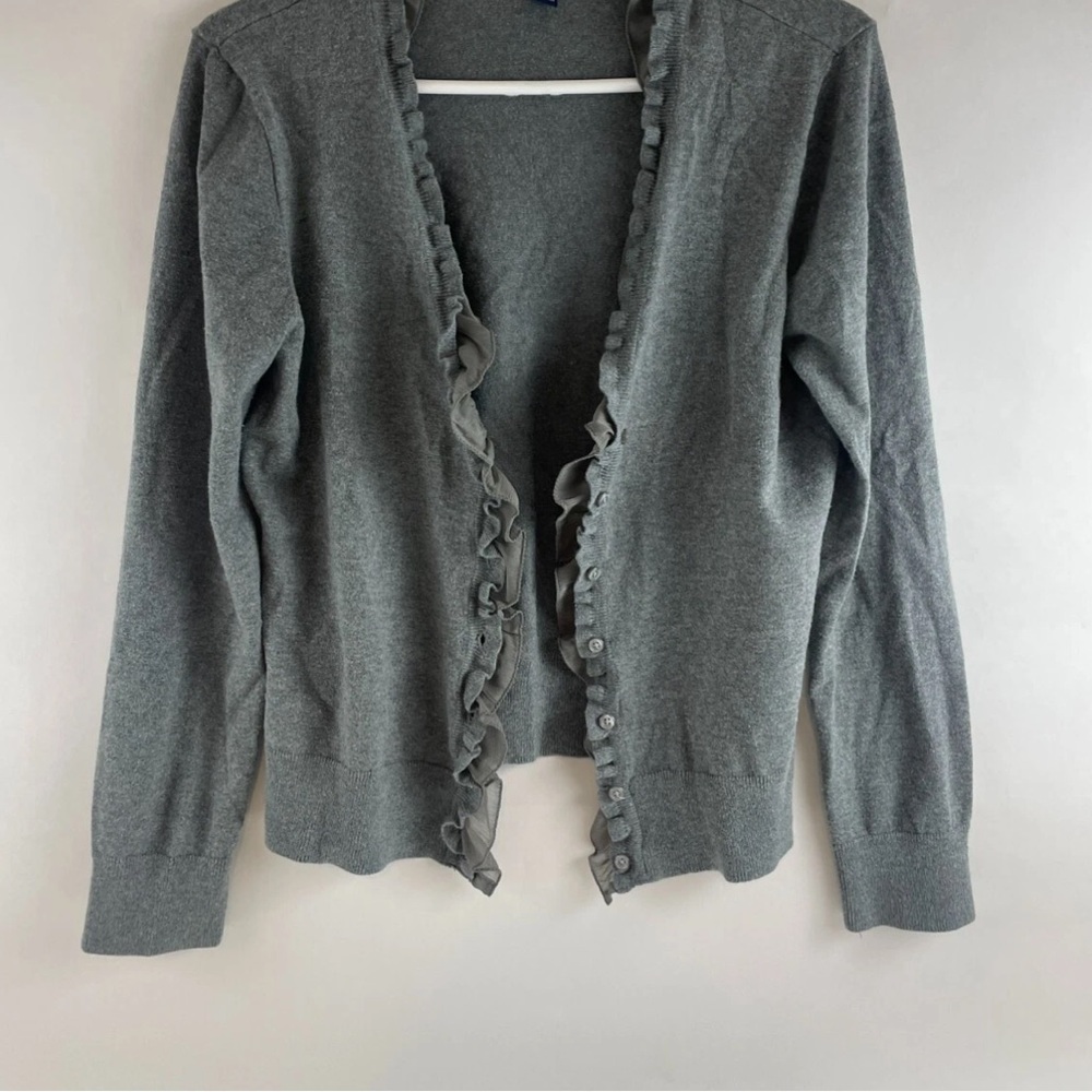 Chaps Charcoal Ruffle Edge Cardigan Size M